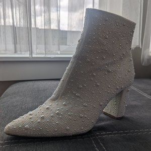 Betsy Johnson White Pearl Ankle Booties